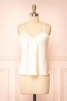 Alexa Ivory | Satin Cami Top w/ Lace Trim