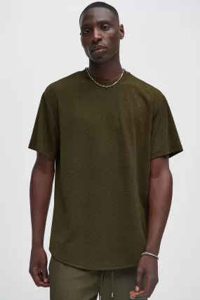 Croydon Textured Knit All Scallop Short Sleeve Tee - Olive