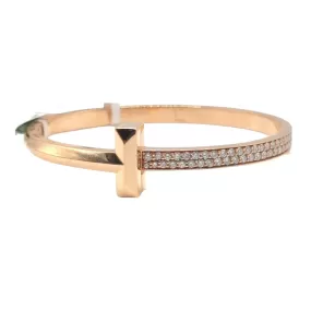 T Studded Diamond Bangle 18K Gold