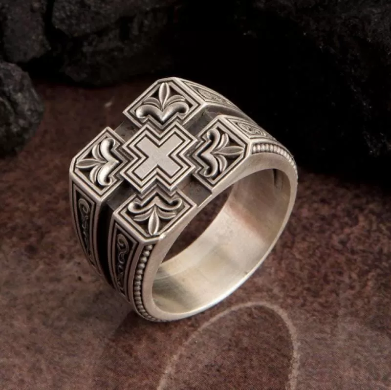 WWJD Fashion Personality Cross Print Christian Ring