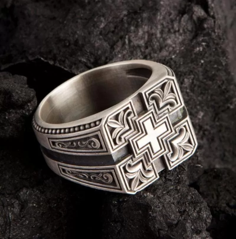 WWJD Fashion Personality Cross Print Christian Ring